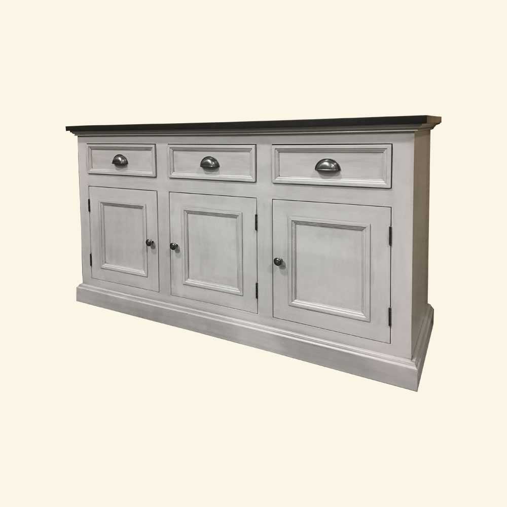 French Country Three Door Sideboard painted Silver Glaze
