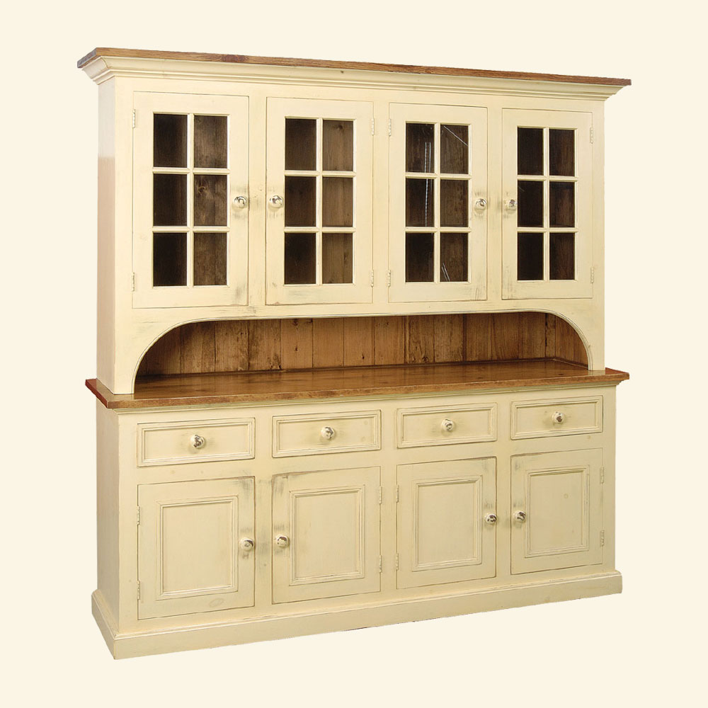 French Country Four Glass Door Stepback Cupboard