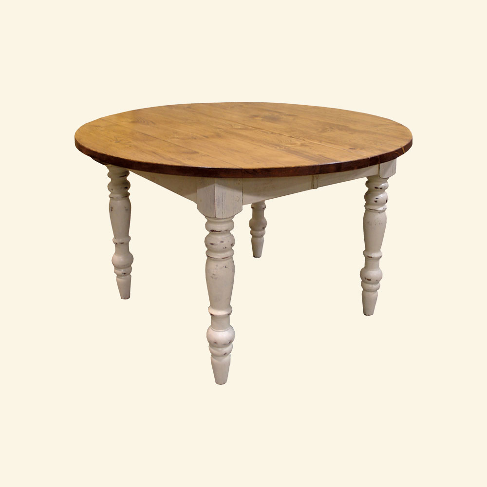 French Country 48 Round Turned Leg Dining Table with Extensions
