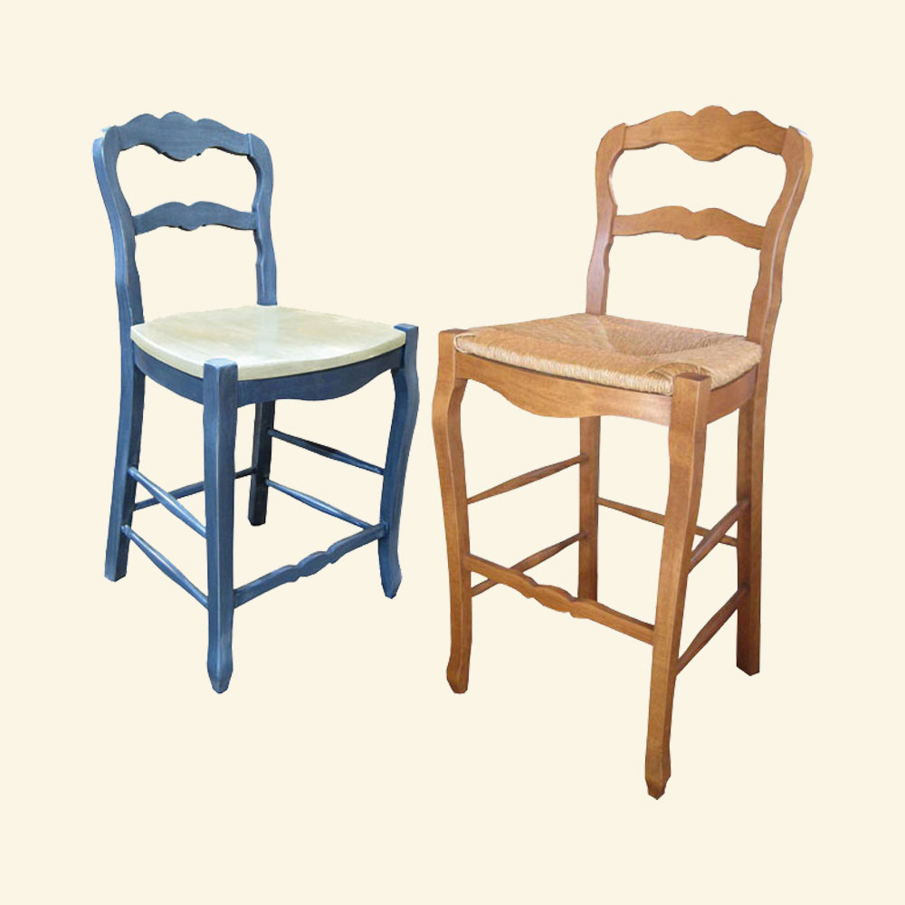 Country French Ladderback Counter Stool and Barstool