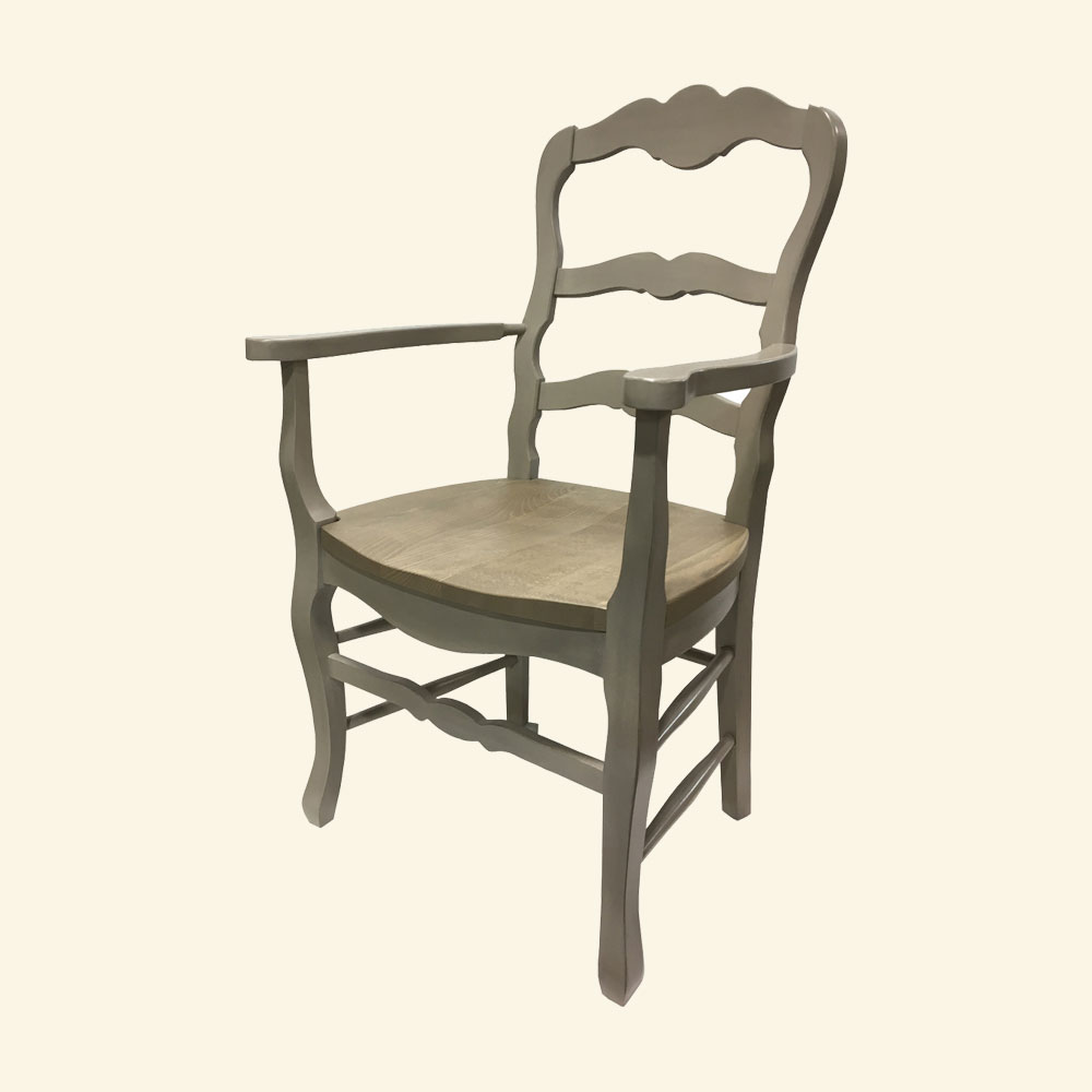 Country French Ladderback Arm Chair, Millstone paint