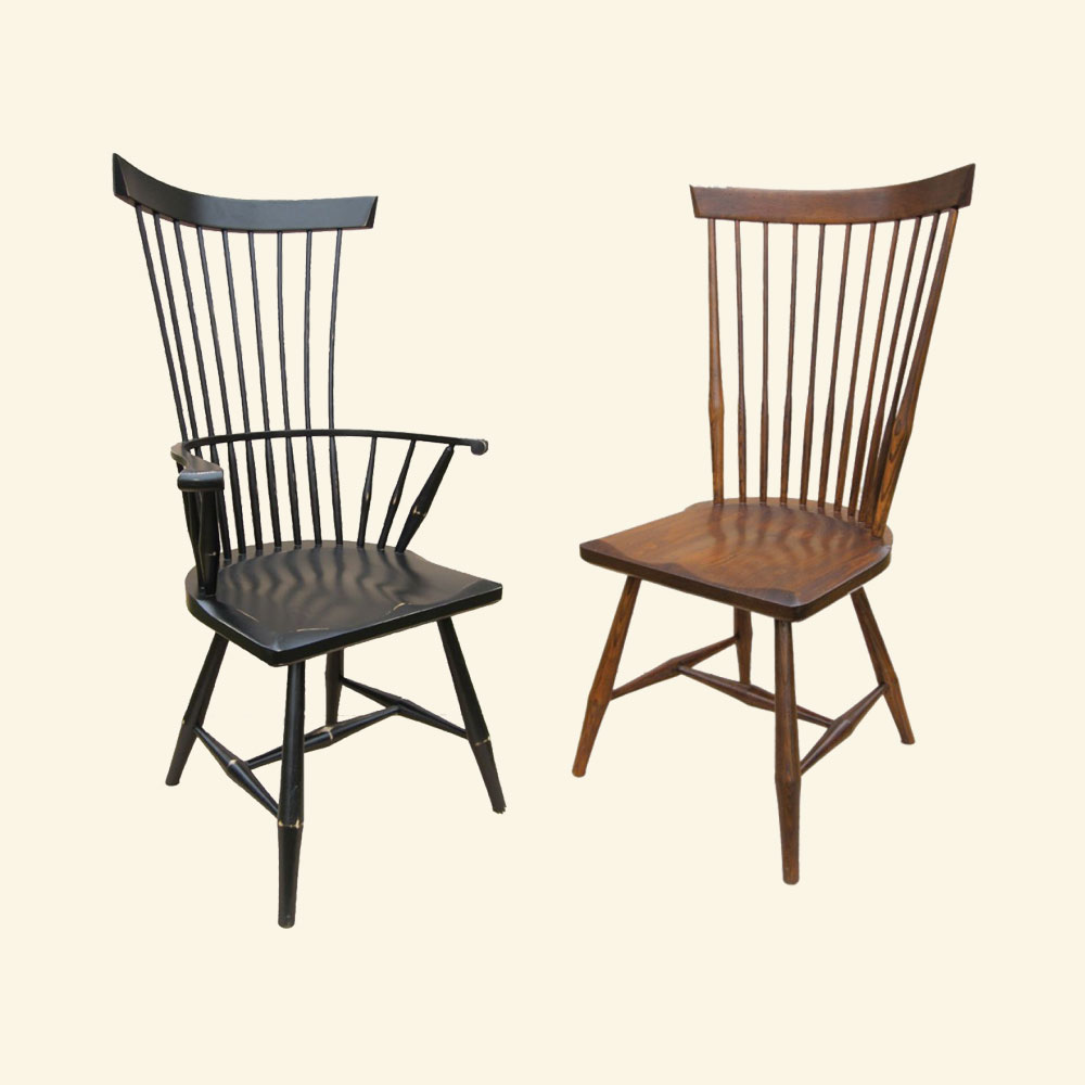 French Country Fan Back Side Chair and Arm Chair