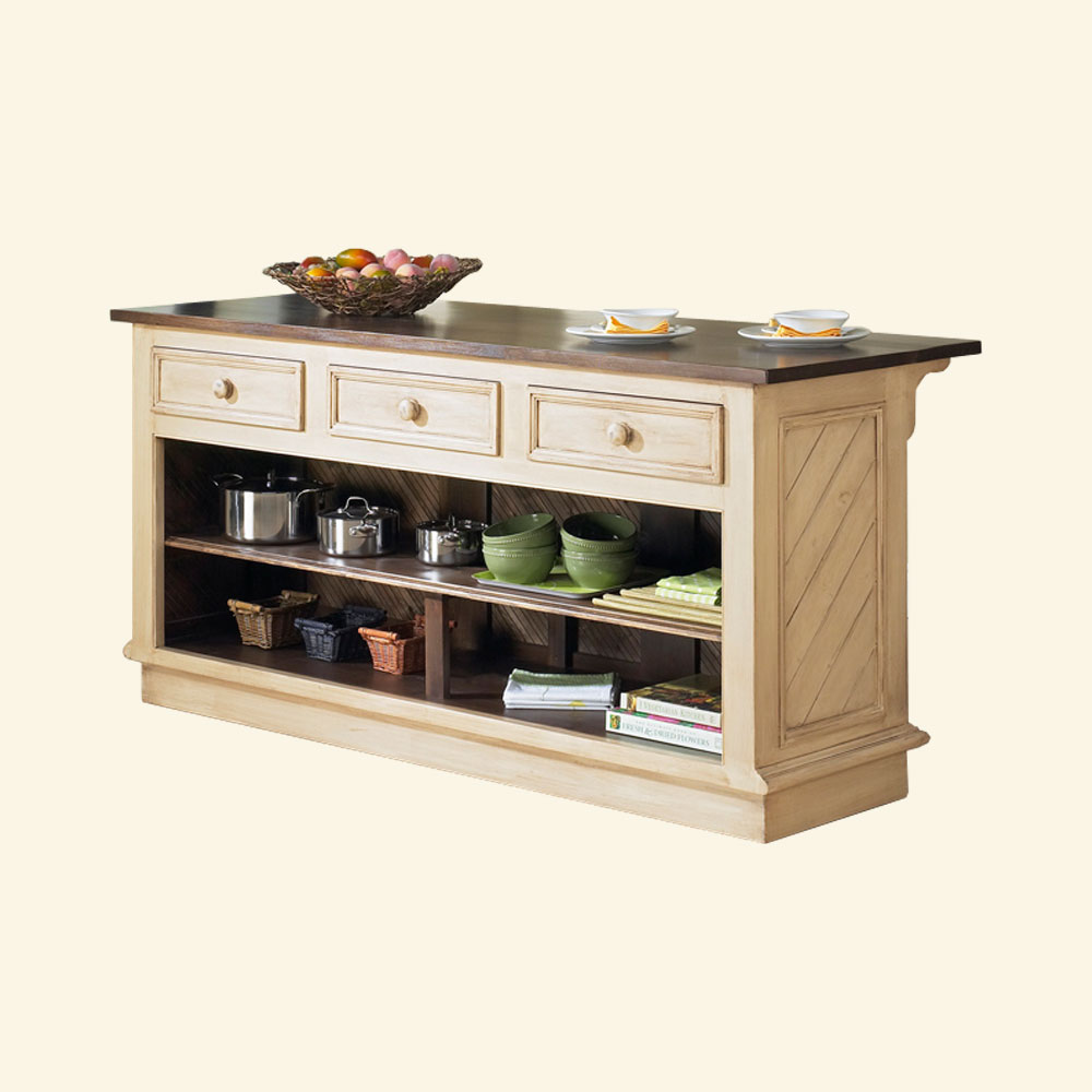 French Country Kitchen Island Horizontal Drawers, Back View