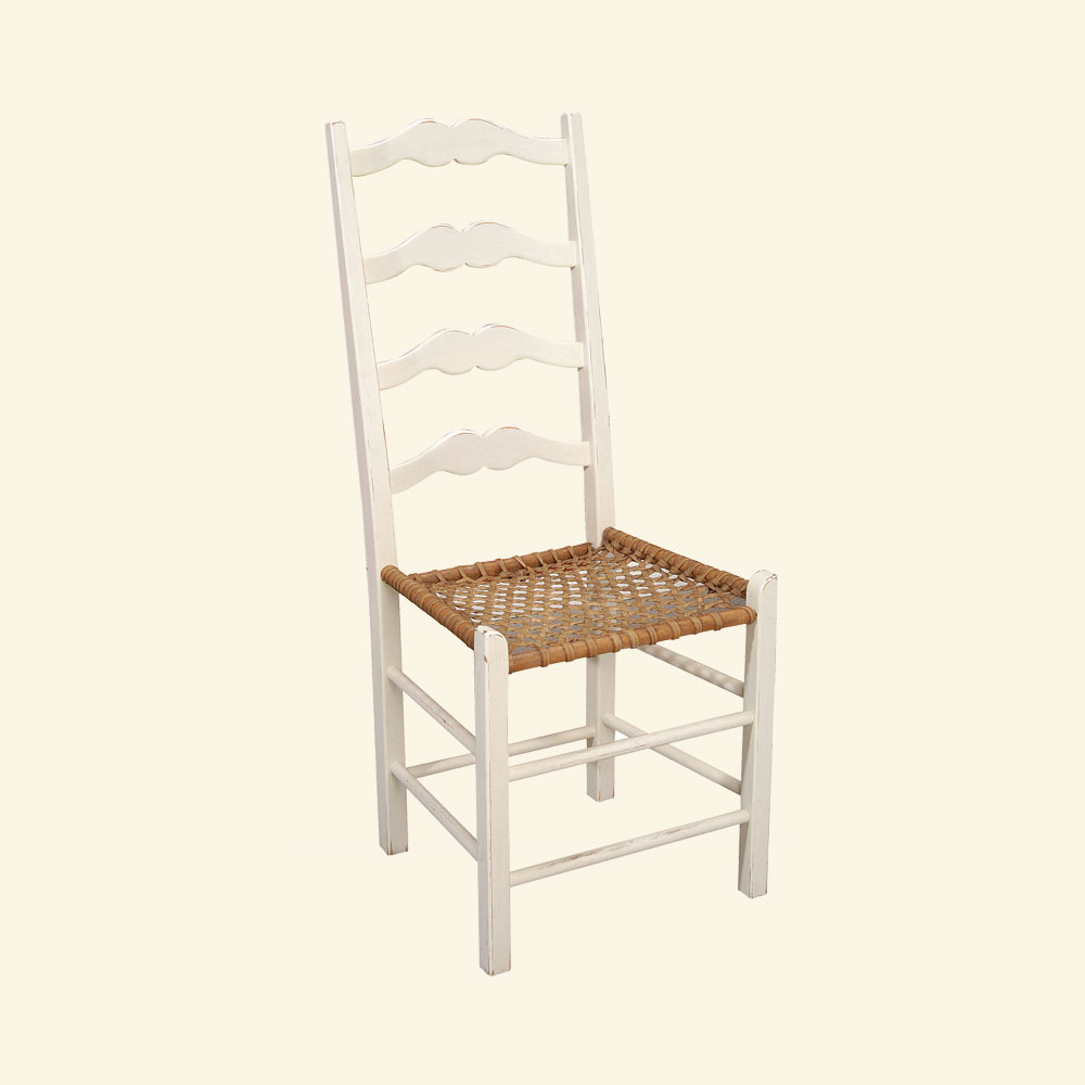 French Country Ladderback Side Chair, Sturbridge White paint with Snowshoe seat