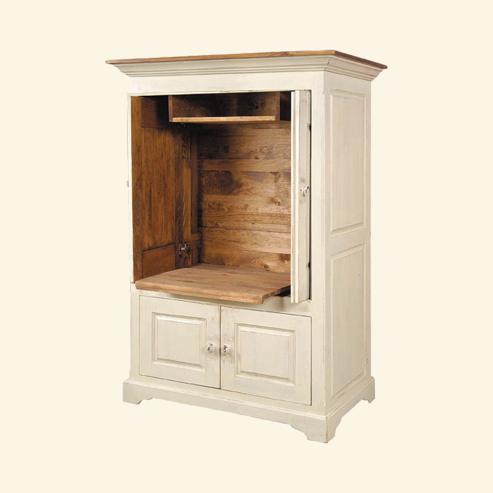 French Country Pocket Door TV Armoire, White