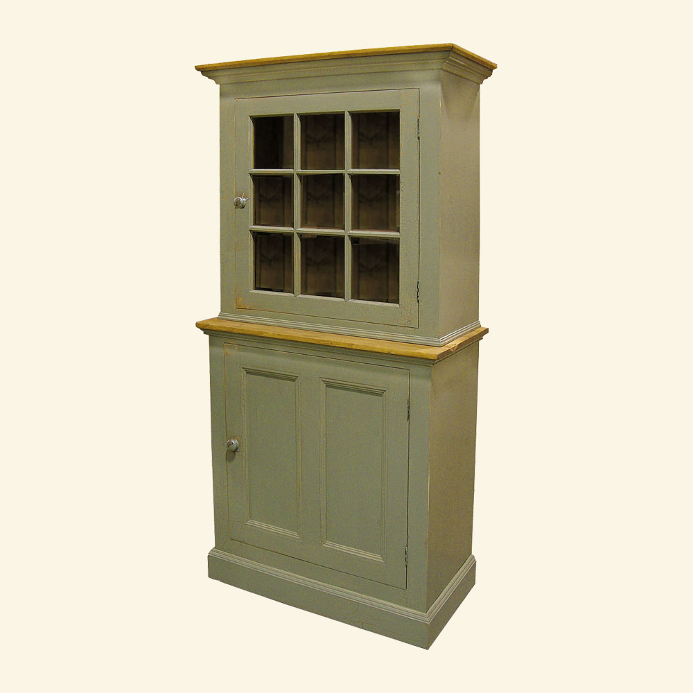 French Country Single Glass Door Stepback Cupboard