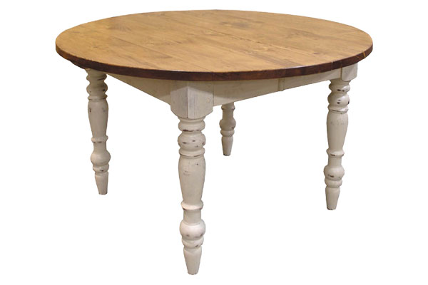 French Country 48 inch Round Table, White with Natural stain top