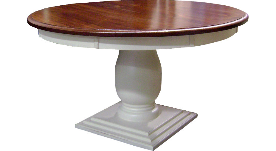 French Country 54 Round Pedestal Table, Aged Finish Top, Painted White