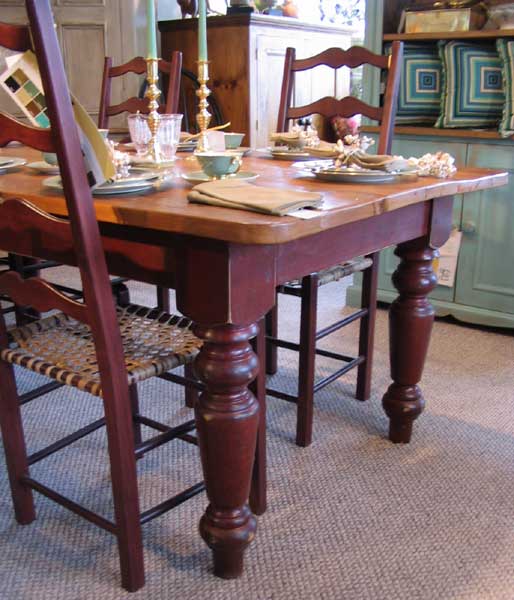 French Country Farm Table, Barn Red with Vintage Pine top