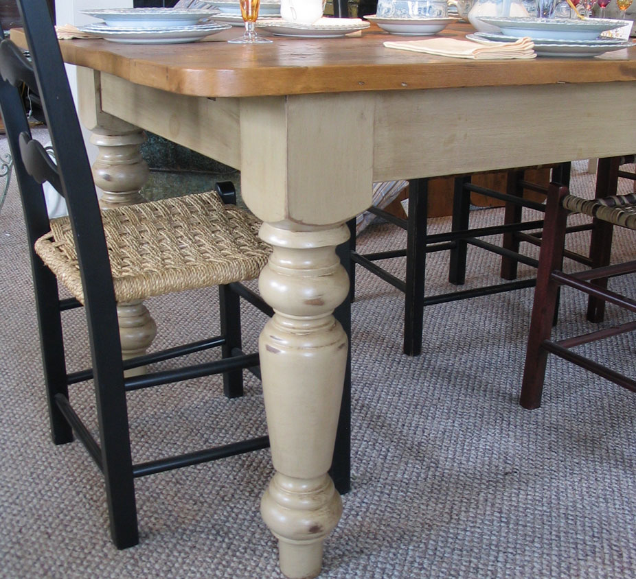 French Country Farm Table, 5 inch Turned Leg, Painted