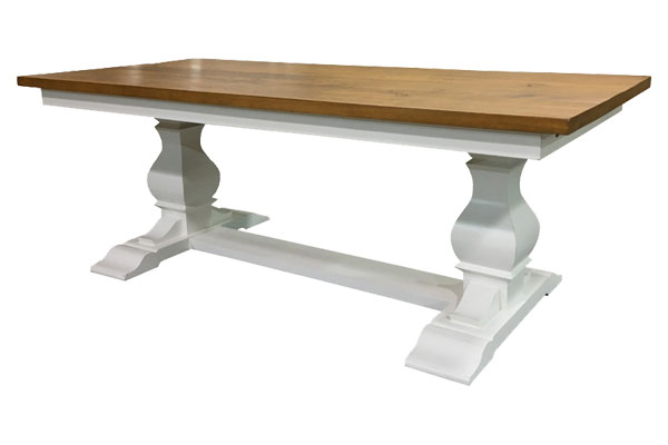 French Country Provincial Trestle Table, painted white and stained in Natural