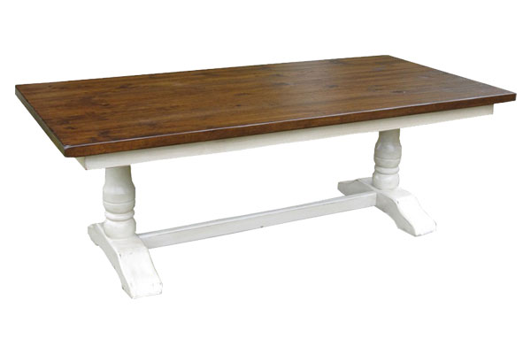French Country Trestle Table, Sturbridge White with Sequoia top