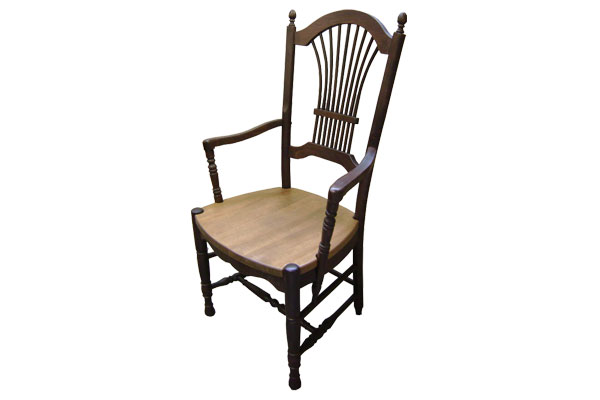 French Country Wheat Back Arm Chair with Walnut stain
