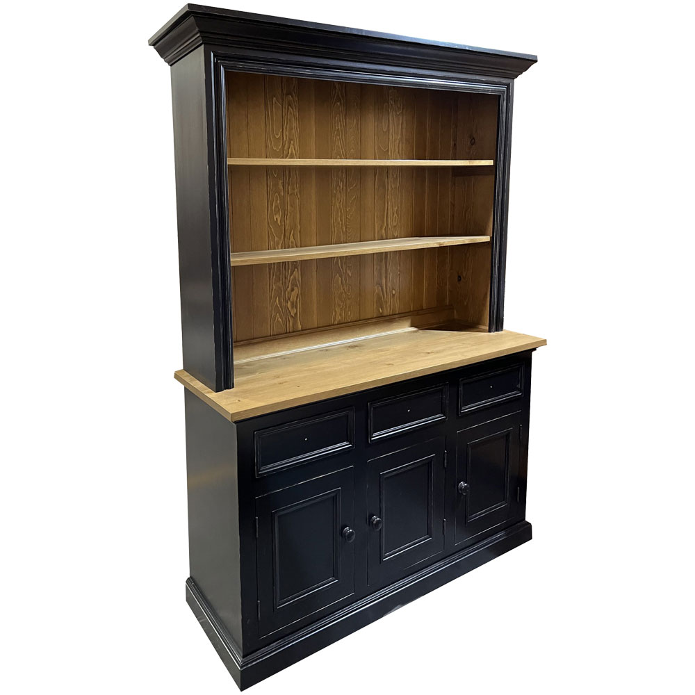 French Country 3 Door Open Shelf Cupboard Painted Black