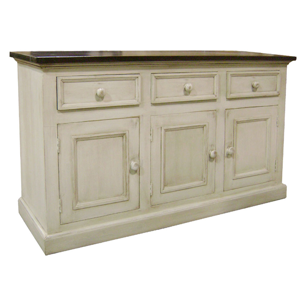 3 Door Sideboard, painted White with Glaze