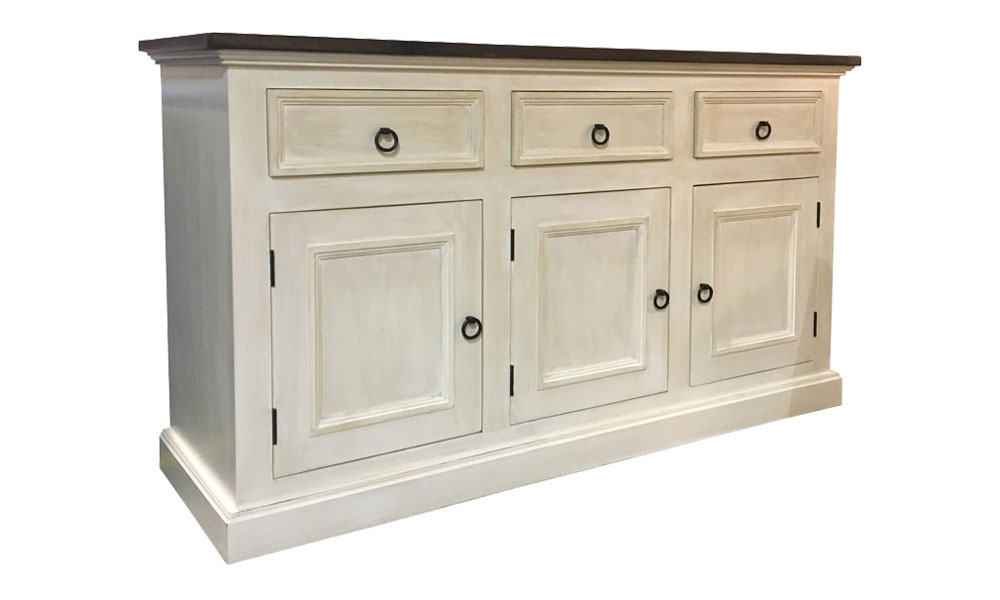 3 Door Sideboard painted White with Glaze