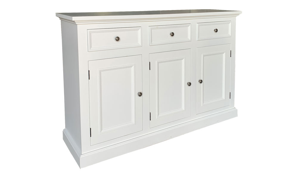 French Country Three Door Tall Sideboard painted White