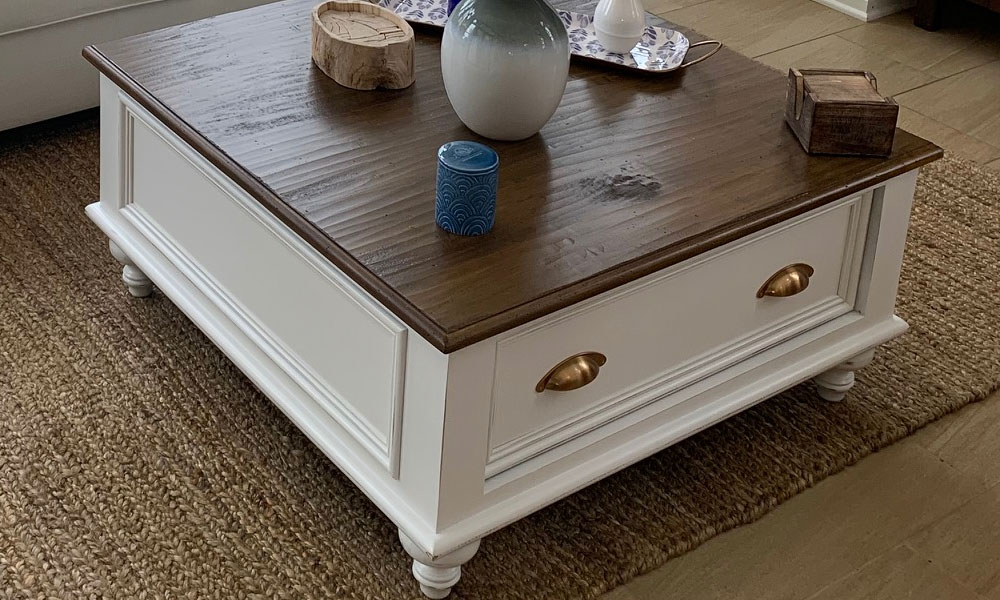 38 inch Square Coffee Table. Decorated