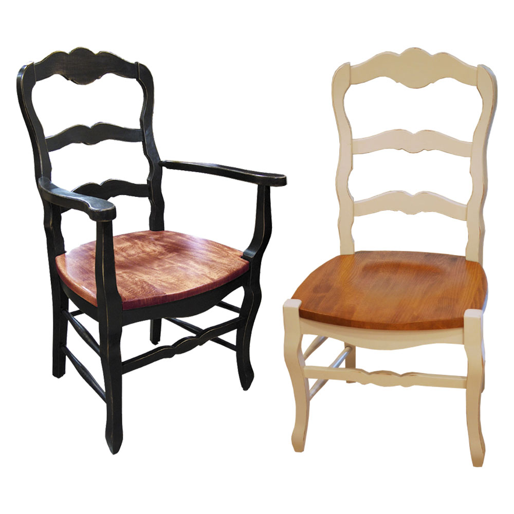 Country French Ladderback Dining Chairs, Arm and Side