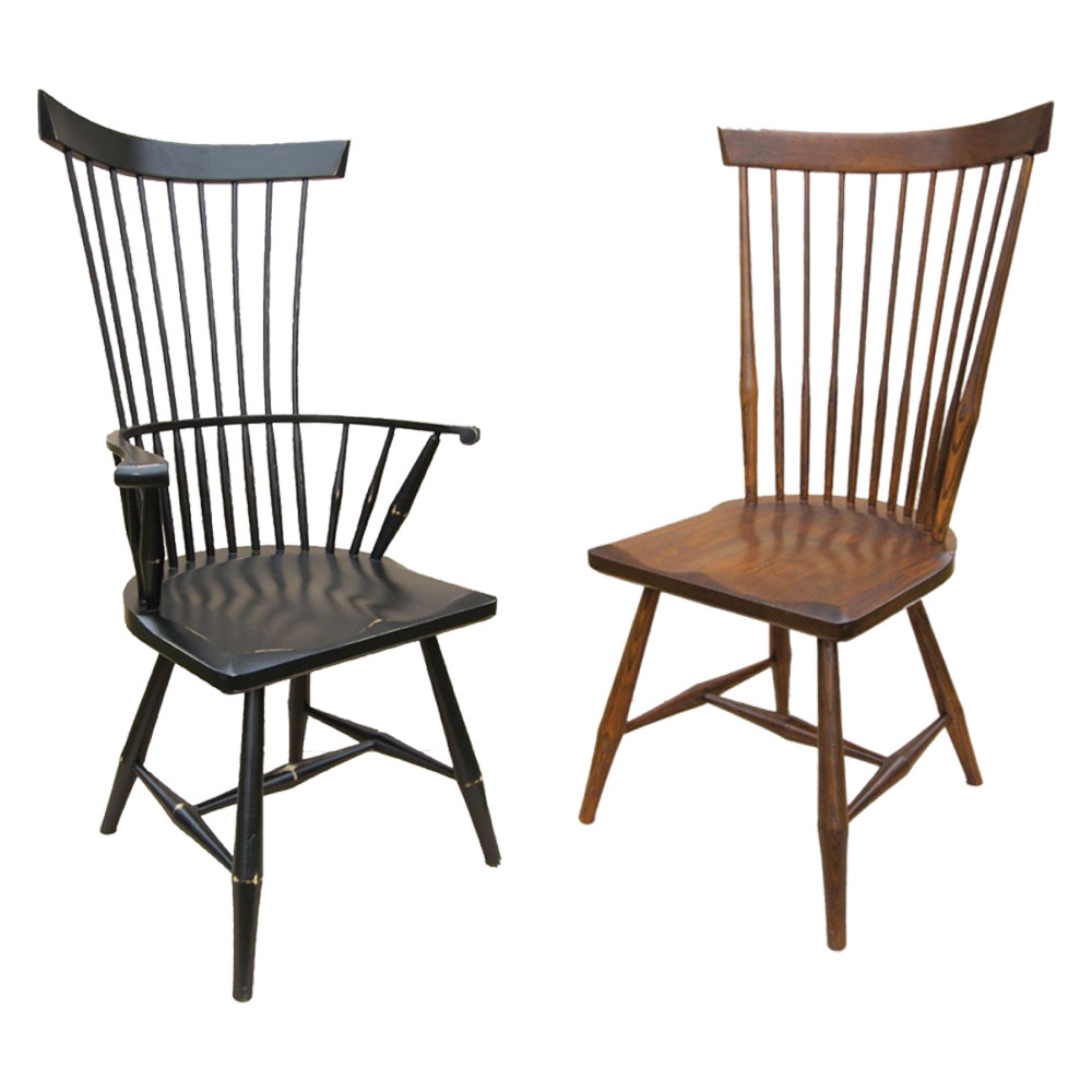 French Country Fan Back Side Chair and Arm Chair