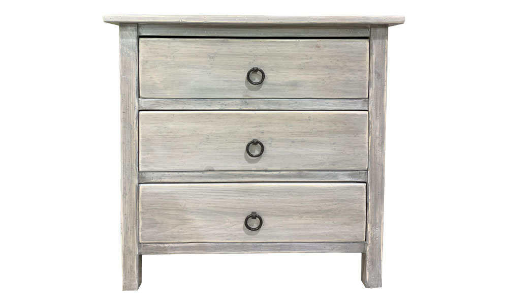 French Country Farmhouse 3 Drawer Nightstand, Front View