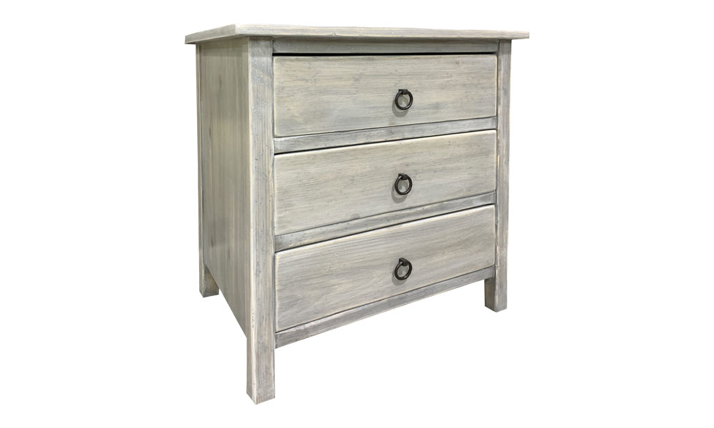 French Country Farmhouse 3 Drawer Nightstand