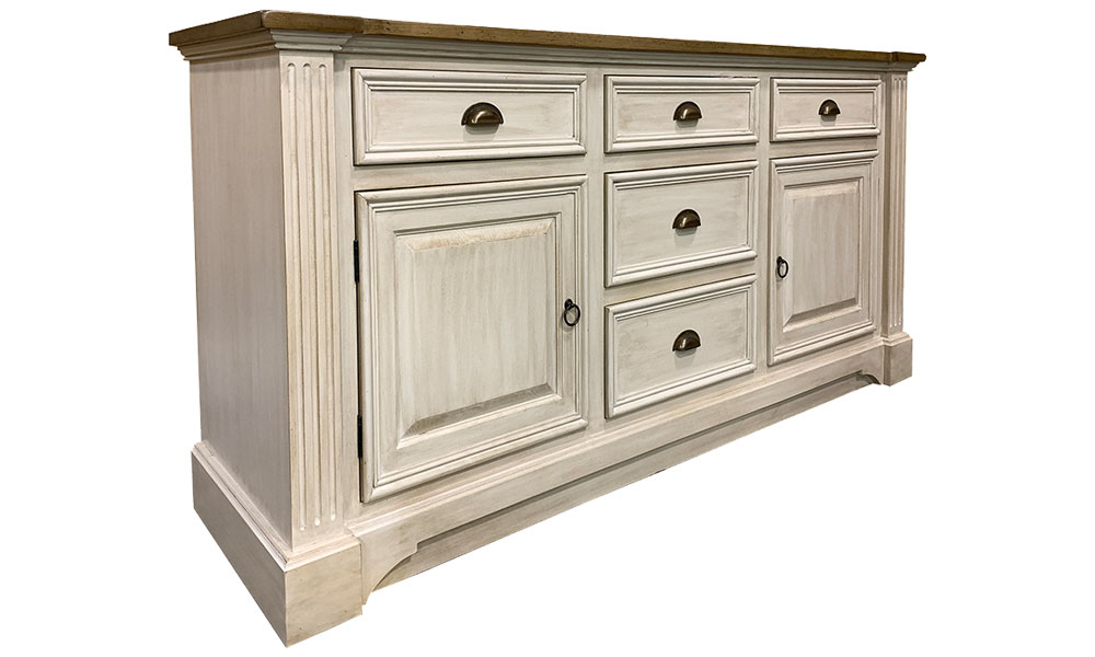 French Provincial Buffet, Painted White with Glaze