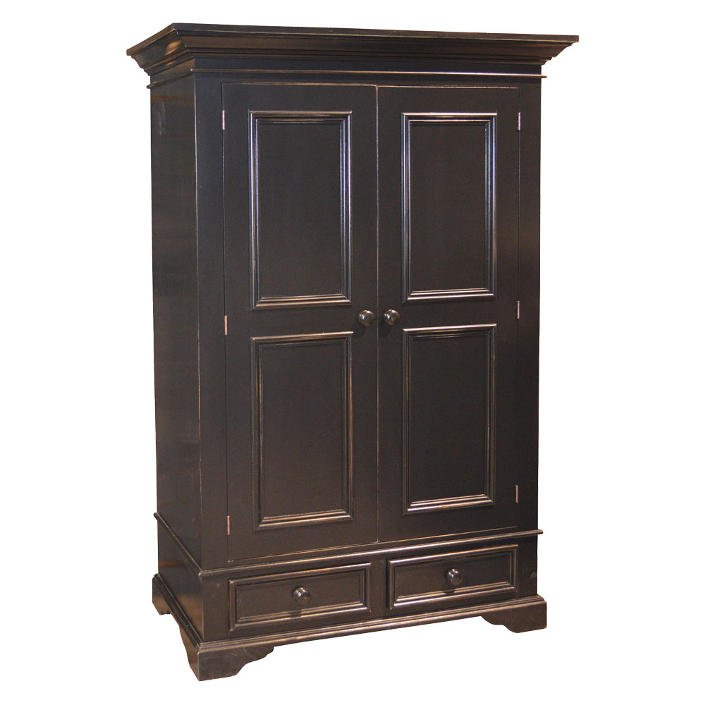 French Country Garde-robe Armoire, Painted Black