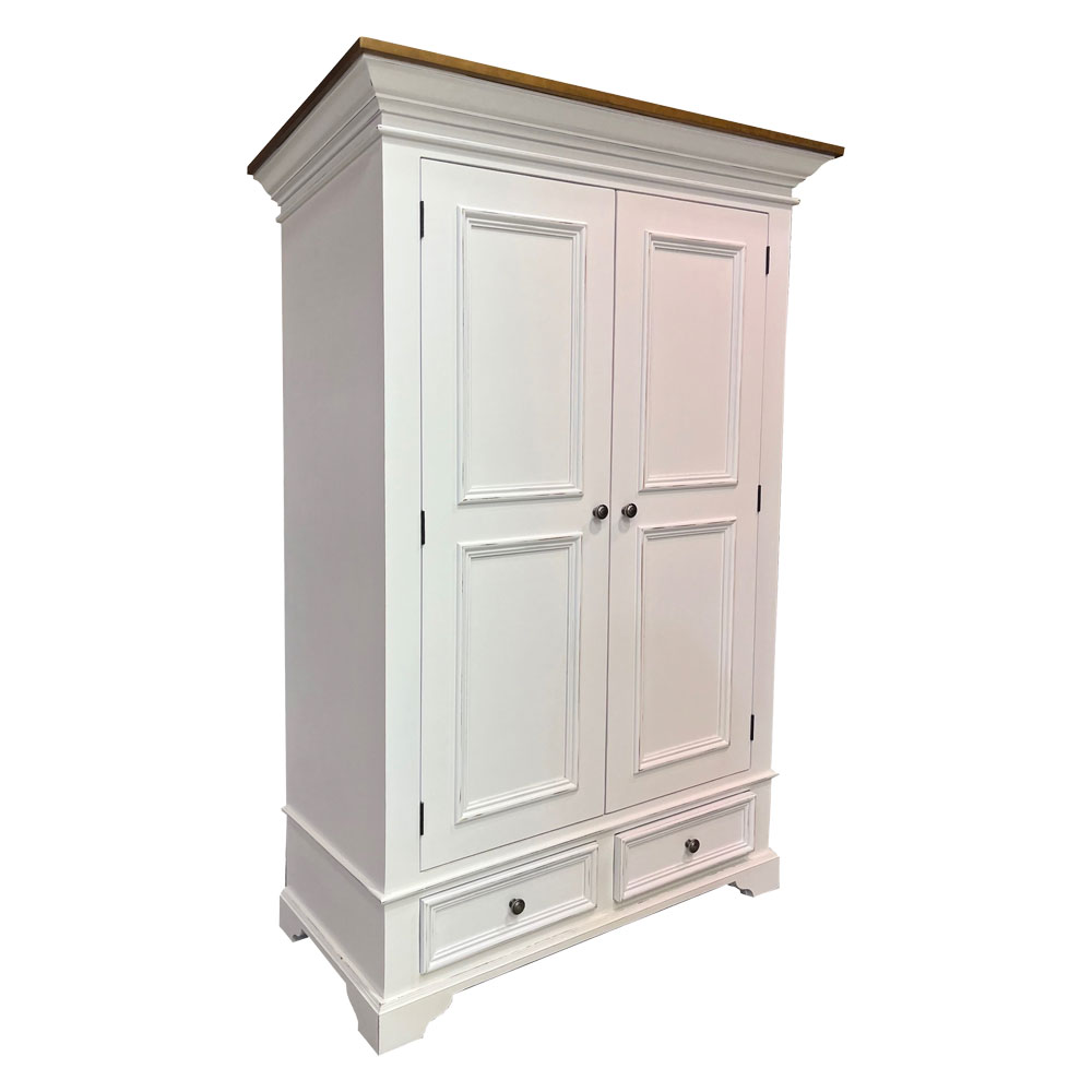 French Country Garde-robe Armoire, painted White