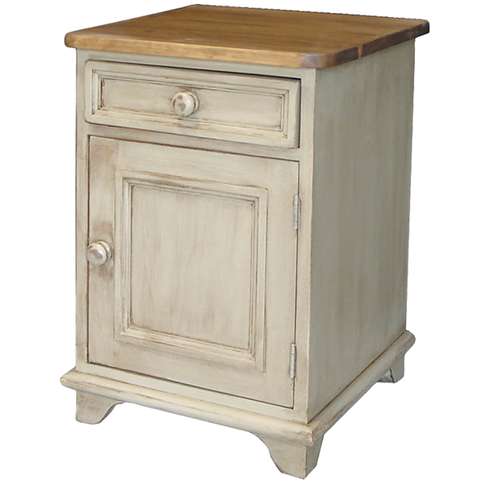 End Table with One Door and One Drawer, painted in a Glazed White