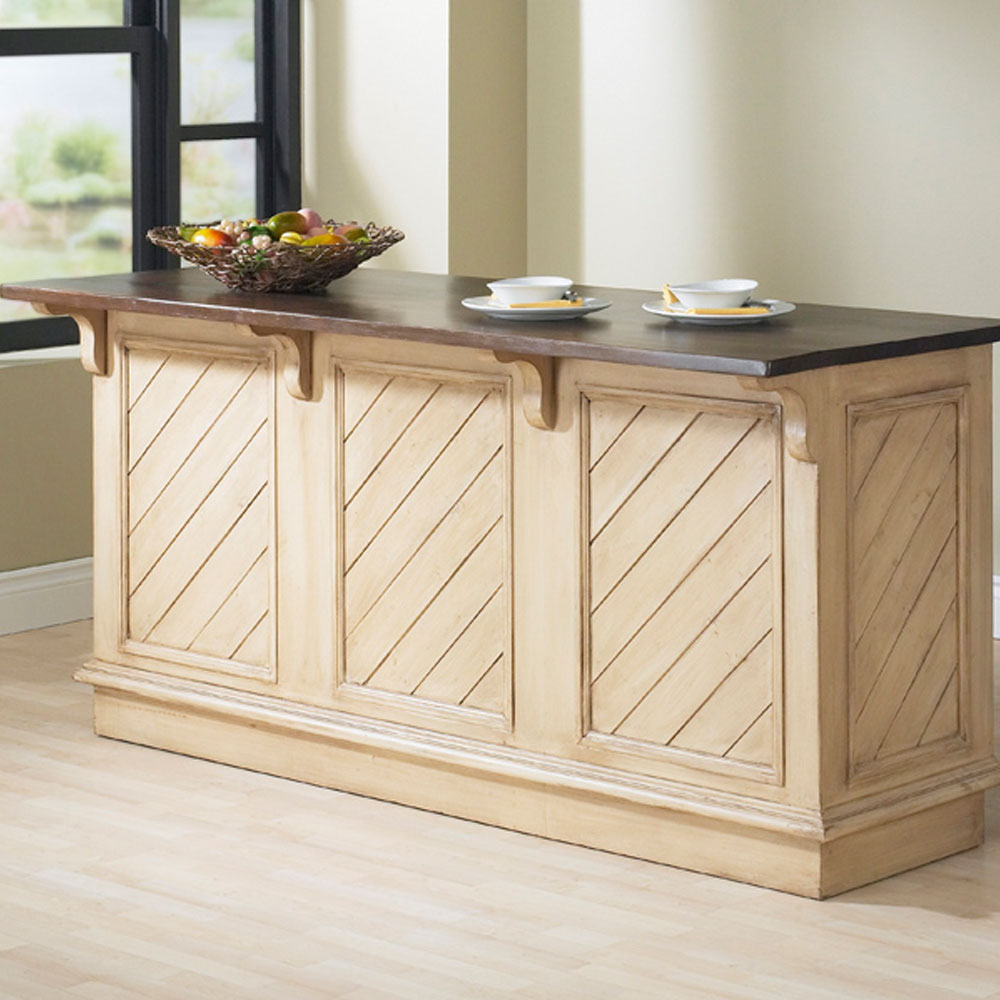 Three Panel Kitchen Island with Drawers, painted White with Glaze