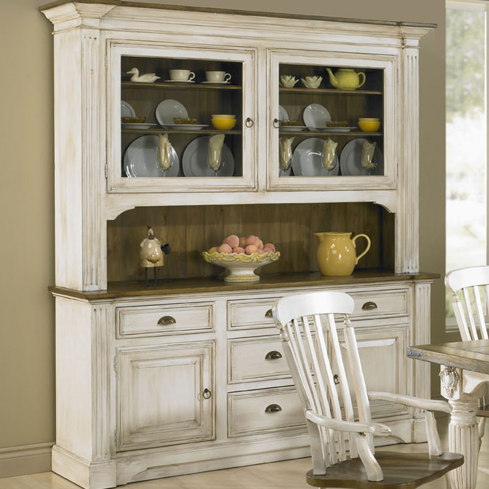 French Provincial Hutch, painted White with Glaze