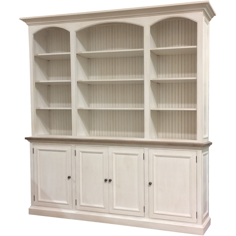 Arched Three Bay Bookcase, painted in a White