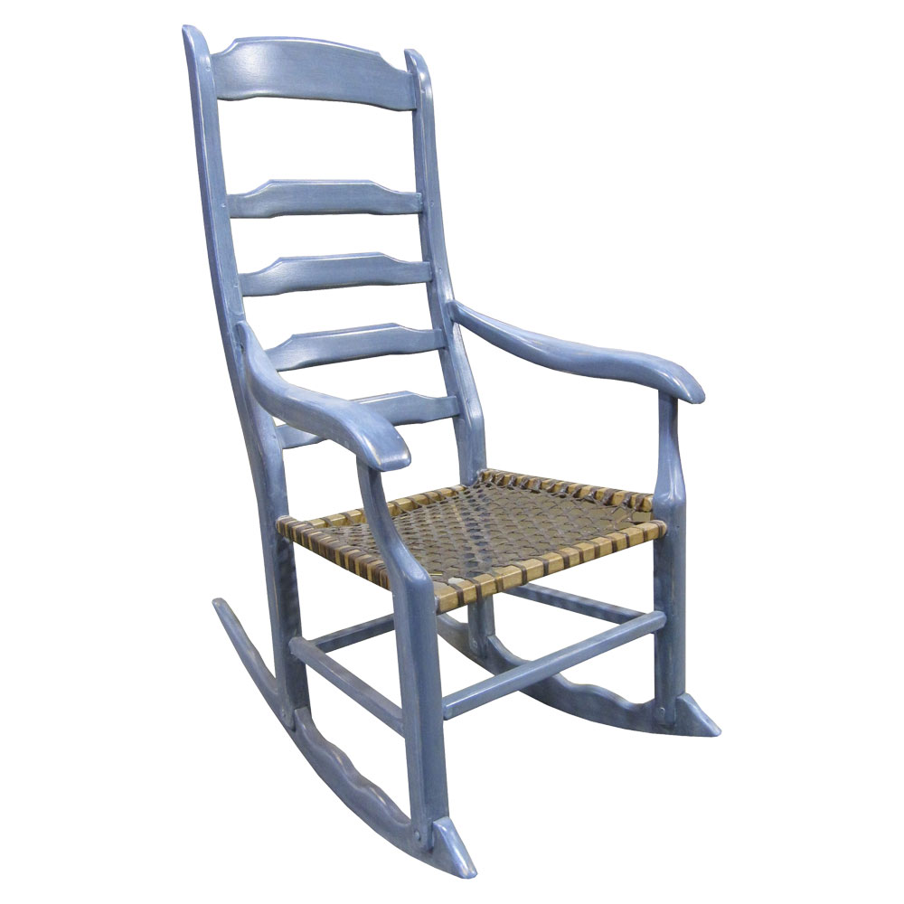 French Country Ladderback Rocking Chair, Painted Blue