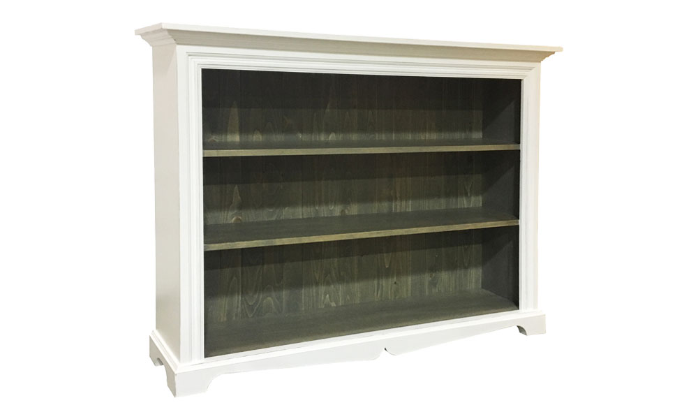 French Country Low Bookcase, Painted White with Gray Stain