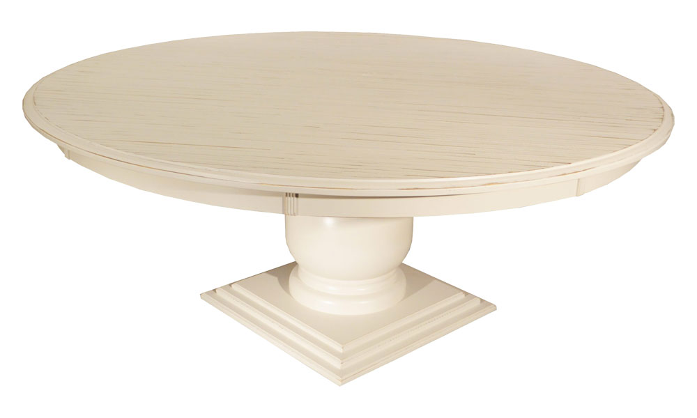 72 inch Round Pedestal Dining Table Painted White with Glaze