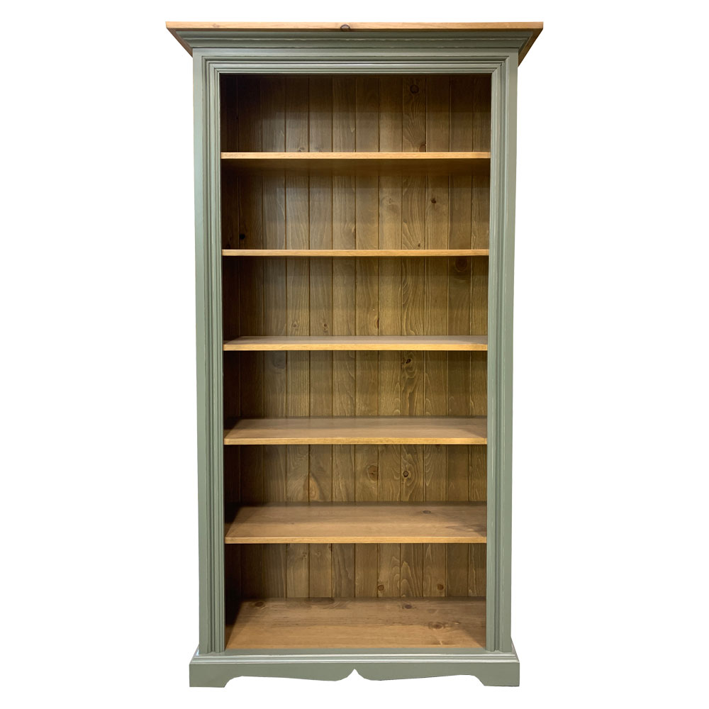 French Country Seven Foot Bookcase, Painted Green, Front View