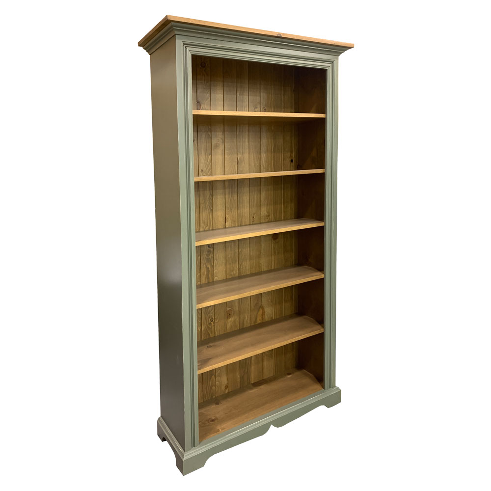 French Country Seven Foot Bookcase, Painted Green