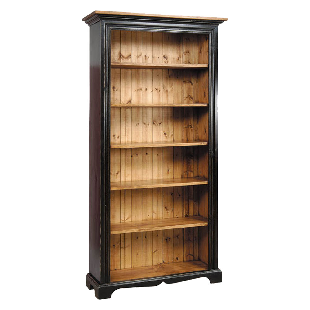 French Country Seven Foot Bookcase, Painted Black & Natural