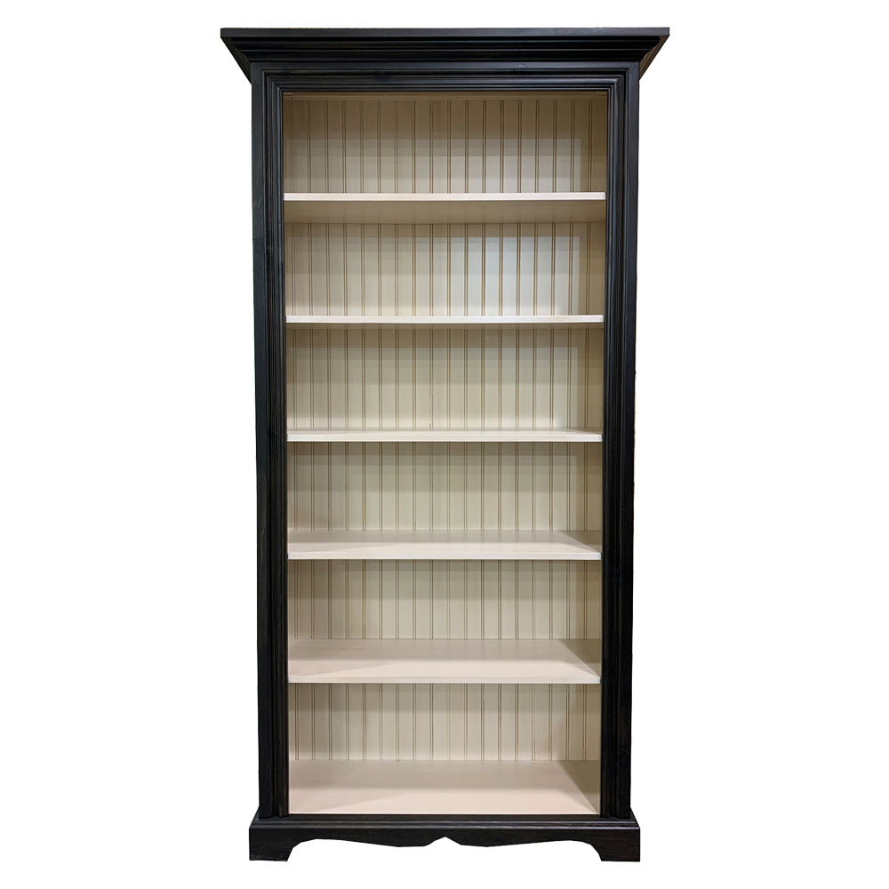 French Country Seven Foot Bookcase, Black & White Front View