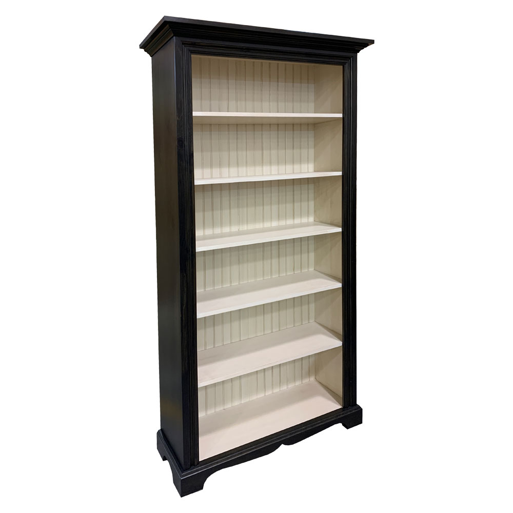 French Country Seven Foot Bookcase, Black with White Interior