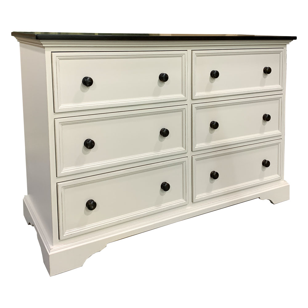 French Country Six Drawer Dresser, painted White