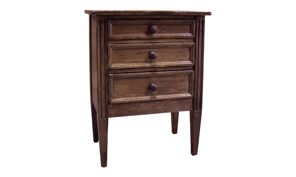 French Country Three Drawer Nightstand, stained custom