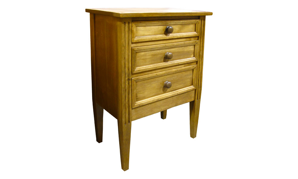 French Country Three Drawer Nightstand, stained Natural