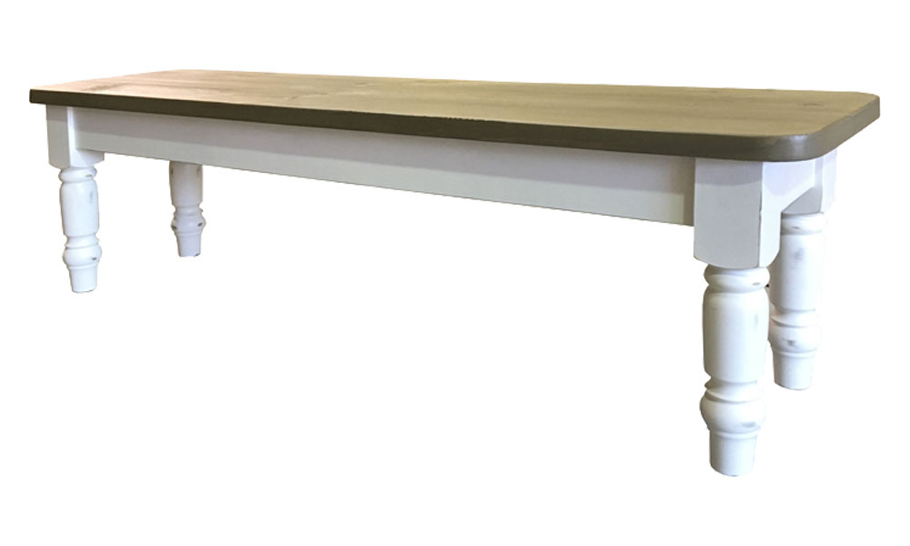 French Country Turned Leg Bench, painted White