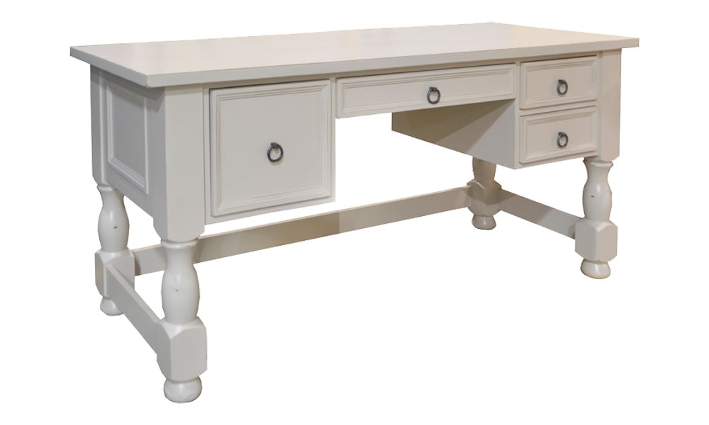 French Country Turned Leg Desk, Painted Bright White