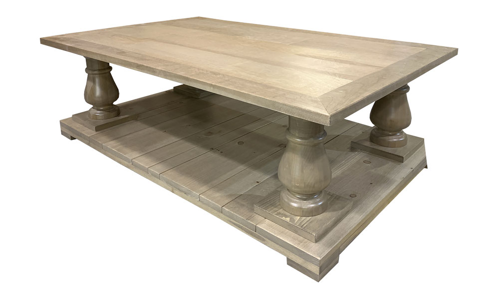 French Country Turned Pedestal Coffee Table, stained in Ash