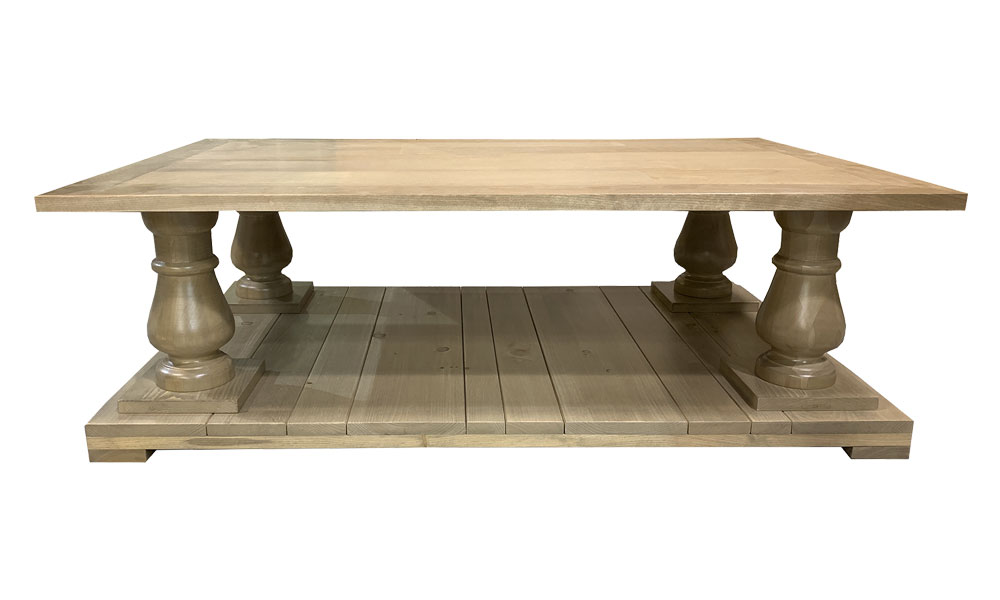 French Country Turned Pedestal Coffee Table, stained in English Pine