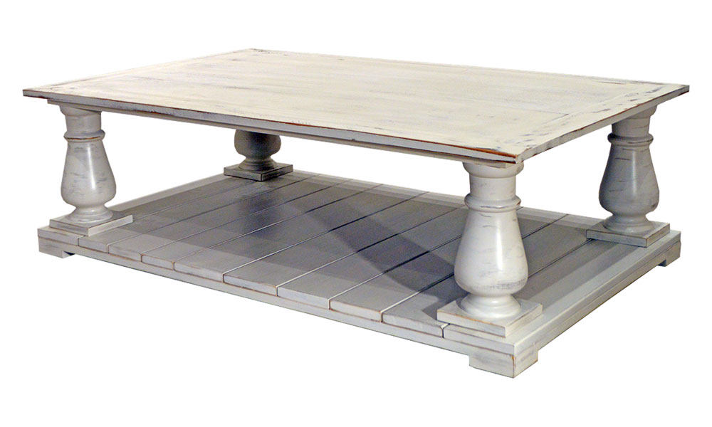 Turned Pedestal Coffee Table with Plank Platform