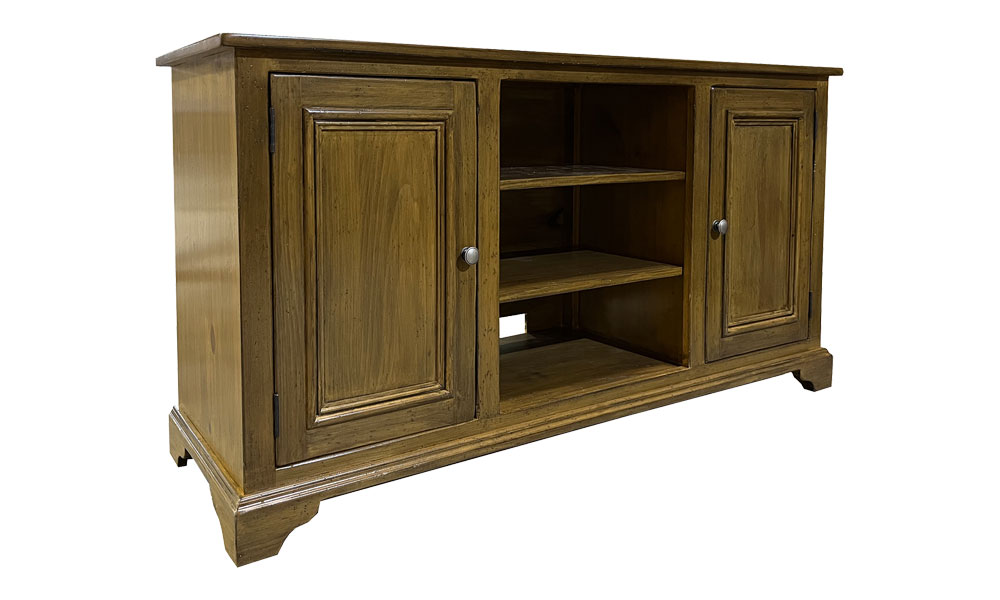 French Country TV Stand with Doors, Caramel Aged Finish